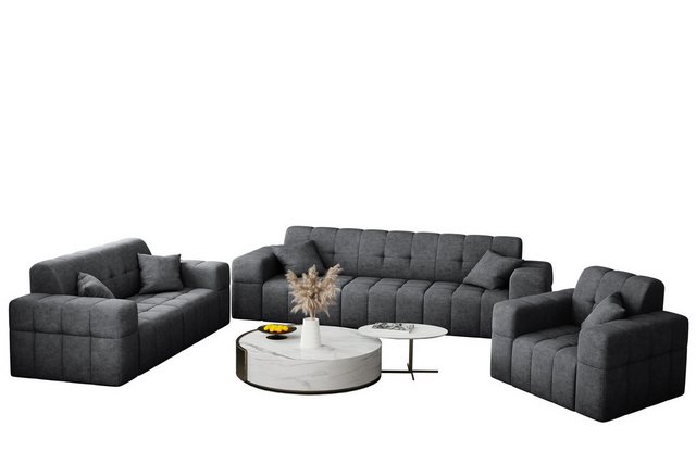 Bild von Fun Möbel Polstergarnitur Sofaset Designersofa NANCY 3-2-1 in Stoff Harmony, (Set, 3-tlg., inkl. 5 Zierkissen), Rundumbezug