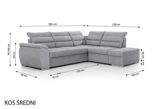Bild von Fun Möbel Ecksofa Schlafsofa PASCARA in Stoff mit Ottomane, Bettkästen, Rundumbezug