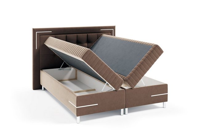 Bild von Fun Möbel Boxspringbett Schlafzimmerbett AMORE Nr.2 in Stoff Fresh (inkl. Bettkasten und Topper), inkl. LED-Beleuchtung