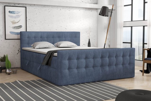 Bild von Fun Möbel Boxspringbett Boxspringbett Schlafzimmerbett ANKER in Stoff neu (inkl. Kaltschaumtopper), gepolstertes Fußteil