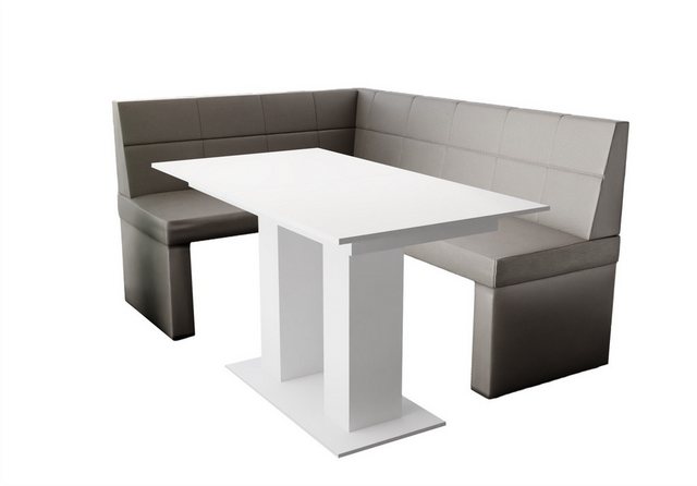 Bild von Fun Möbel Eckbankgruppe Eckbankgruppe „BLAKE XL“ Größe 196x142cm mit Tisch Weiß matt, ausziehbarer Tisch