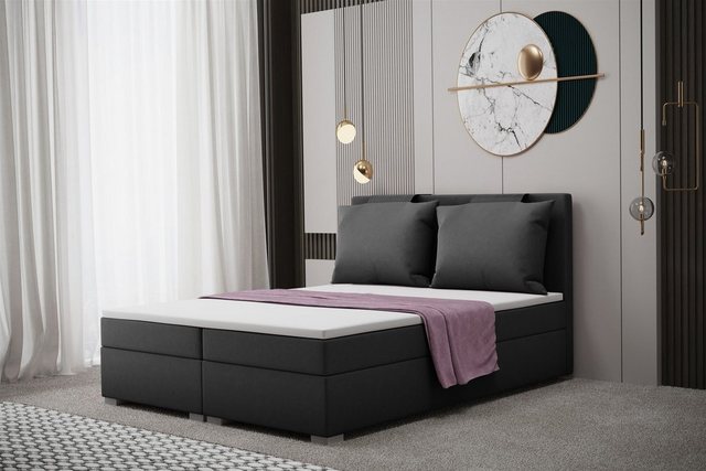 Bild von Fun Möbel Boxbett Schlafzimmerbett MATRO Stoff Soro (inkl. Bettkasten, inkl. Topper), inkl. Rückenkissen