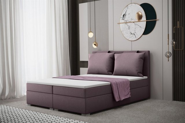 Bild von Fun Möbel Boxspringbett Schlafzimmerbett MATRO Überlänge Stoff Soro (inkl. Bettkasten, inkl. Topper), inkl. Rückenkissen