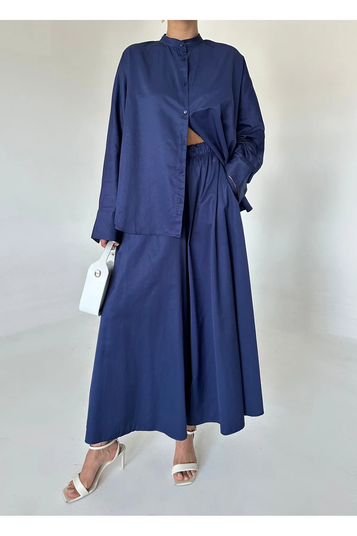 Bild von Laluvia Marineblaues Set Aus Hemd Und Hose Mit Fledermausärmeln für Damen - S