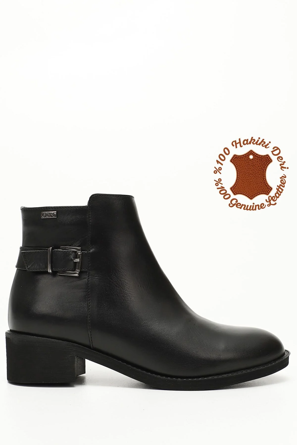 Bild von GÖNDERİ(R) Schwarze Stiefel Aus Echtem Leder Mit Runder Spitze Und Gummisohle Und Reißverschluss Und Schnalle 50415 für Damen - 40