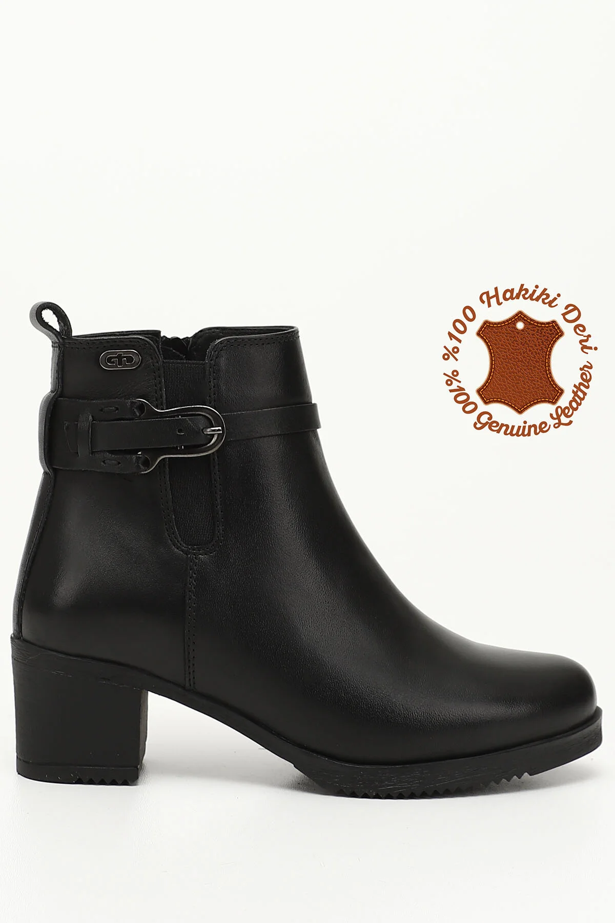 Bild von GÖNDERİ(R) Schwarze Stiefel Aus Echtem Leder Mit Reißverschluss Und Dickem Absatz für Damen - 37