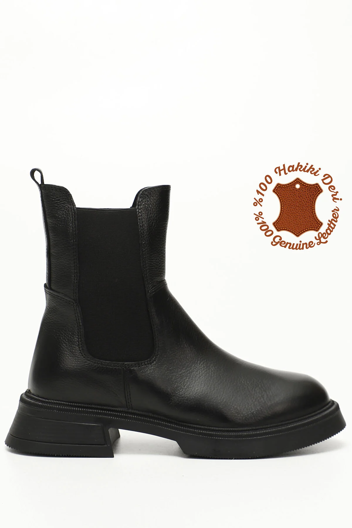 Bild von GÖNDERİ(R) Schwarze Floater-chelsea-stiefel Aus Echtem Leder Mit Dicker Sohle für Damen - 36