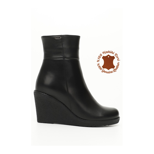 Bild von GÖNDERİ(R) Schwarze Stiefel Aus Echtem Leder Mit Reißverschluss Und Keilabsatz für Damen - 40