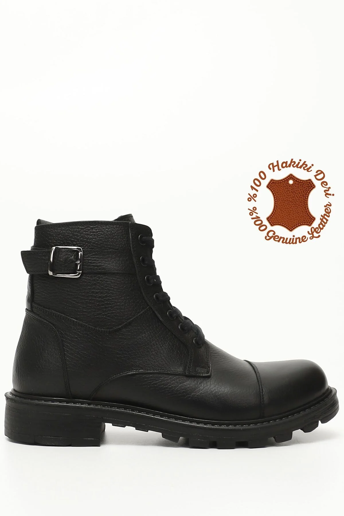 Bild von GÖNDERİ(R) Schwarze Stiefel Zum Schnüren Aus Echtem Leder Mit Reißverschluss 01137 für Herren - 41