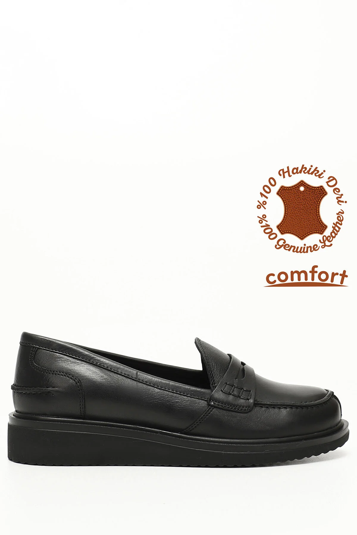 Bild von GÖNDERİ(R) Schwarze Loafer-schuhe Aus Echtem Leder Mit Keilsohle für Damen - 41