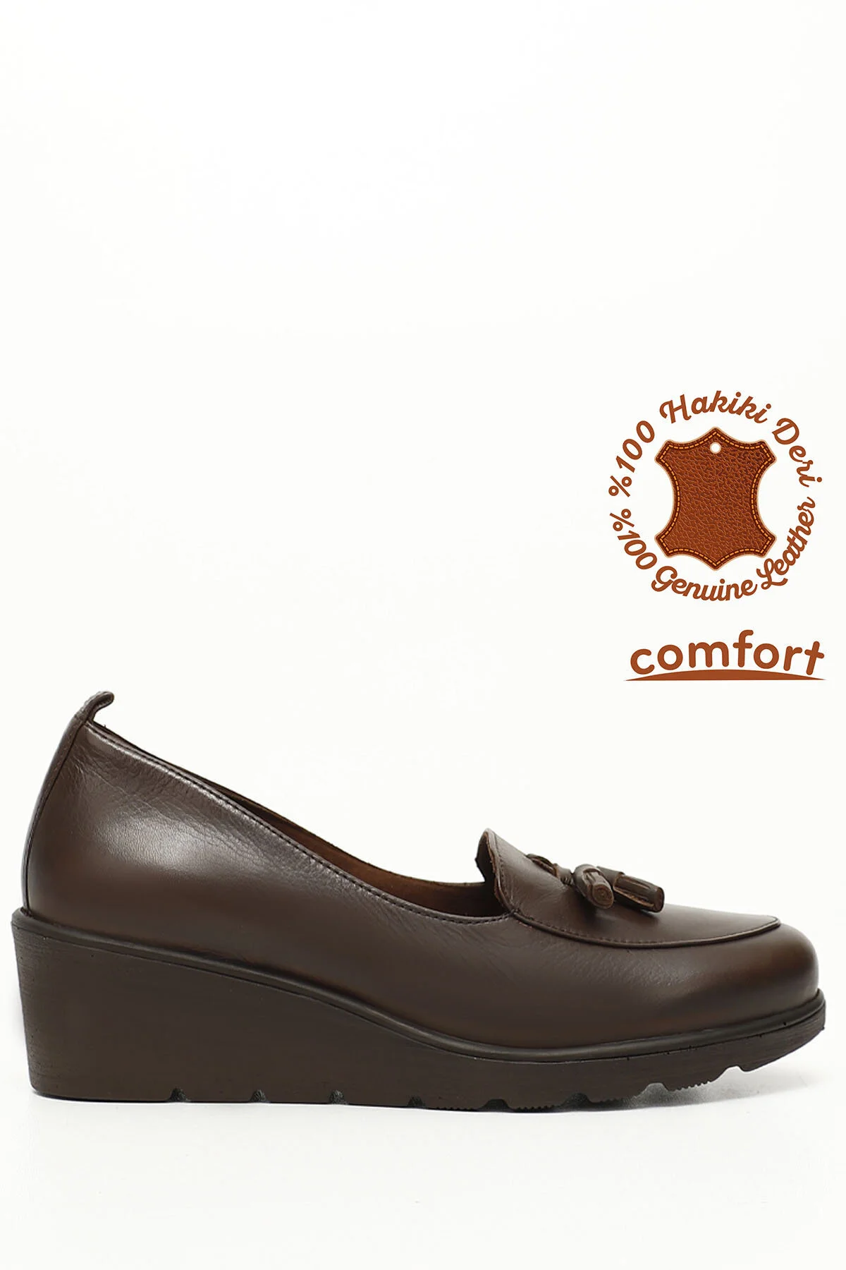 Bild von GÖNDERİ(R) Braune Schuhe Aus Echtem Leder Mit Gefüllter Sohle Und Quasten für Damen - 36