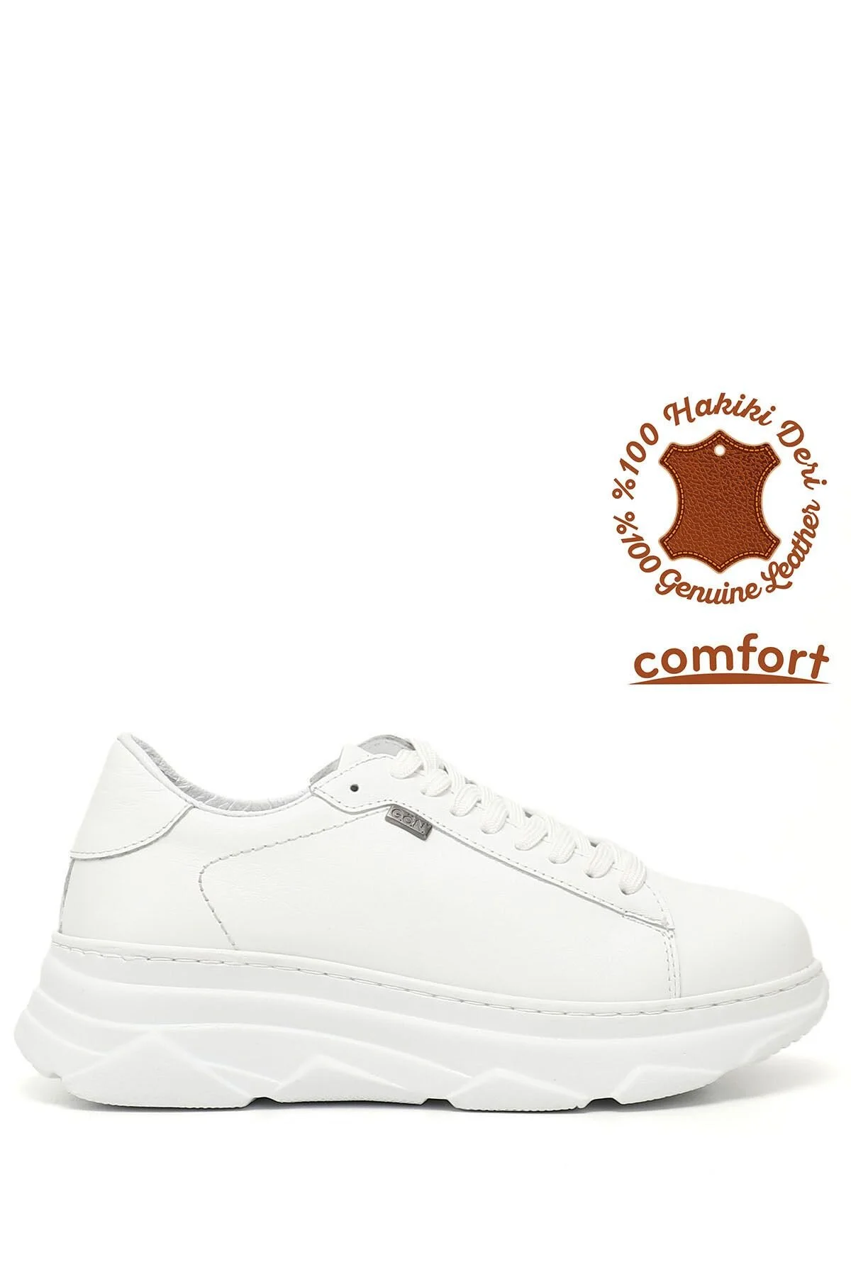 Bild von GÖNDERİ(R) Weißes Herz Aus Echtem Leder, Runder Zehenbereich, Gepolsterte Sohle, Schnür-sneaker 24166 für Damen - 39