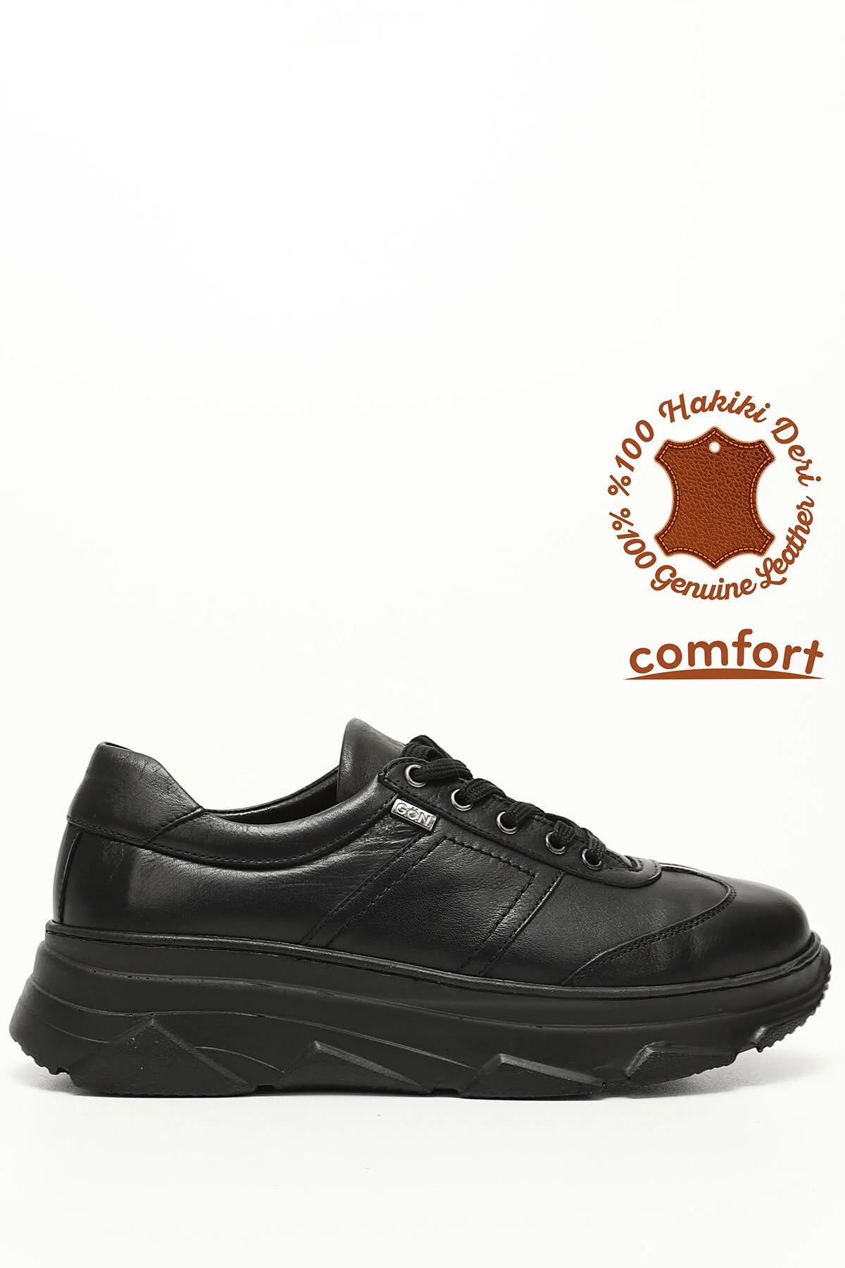 Bild von GÖNDERİ(R) Sneaker Aus Echtem Leder Mit Keilsohle Und Schnürung In Schwarz für Damen - 38