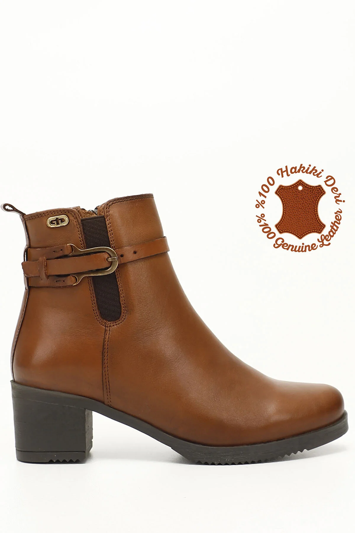 Bild von GÖNDERİ(R) Braune Antike Stiefel Aus Echtem Leder Mit Reißverschluss Und Dickem Absatz für Damen - 38