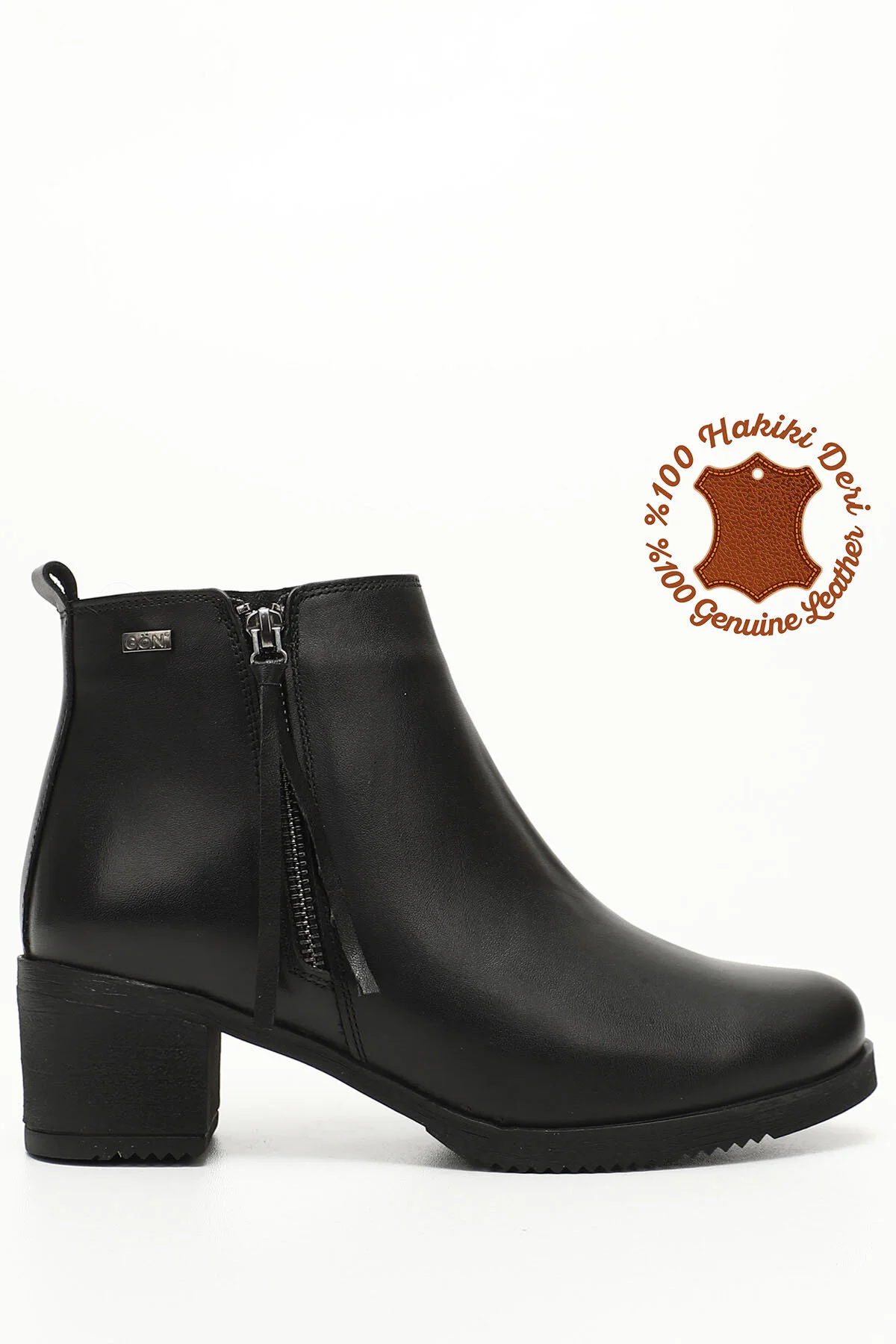 Bild von GÖNDERİ(R) Schwarze Stiefel Aus Echtem Leder Mit Reißverschluss Und Dickem Absatz für Damen - 40
