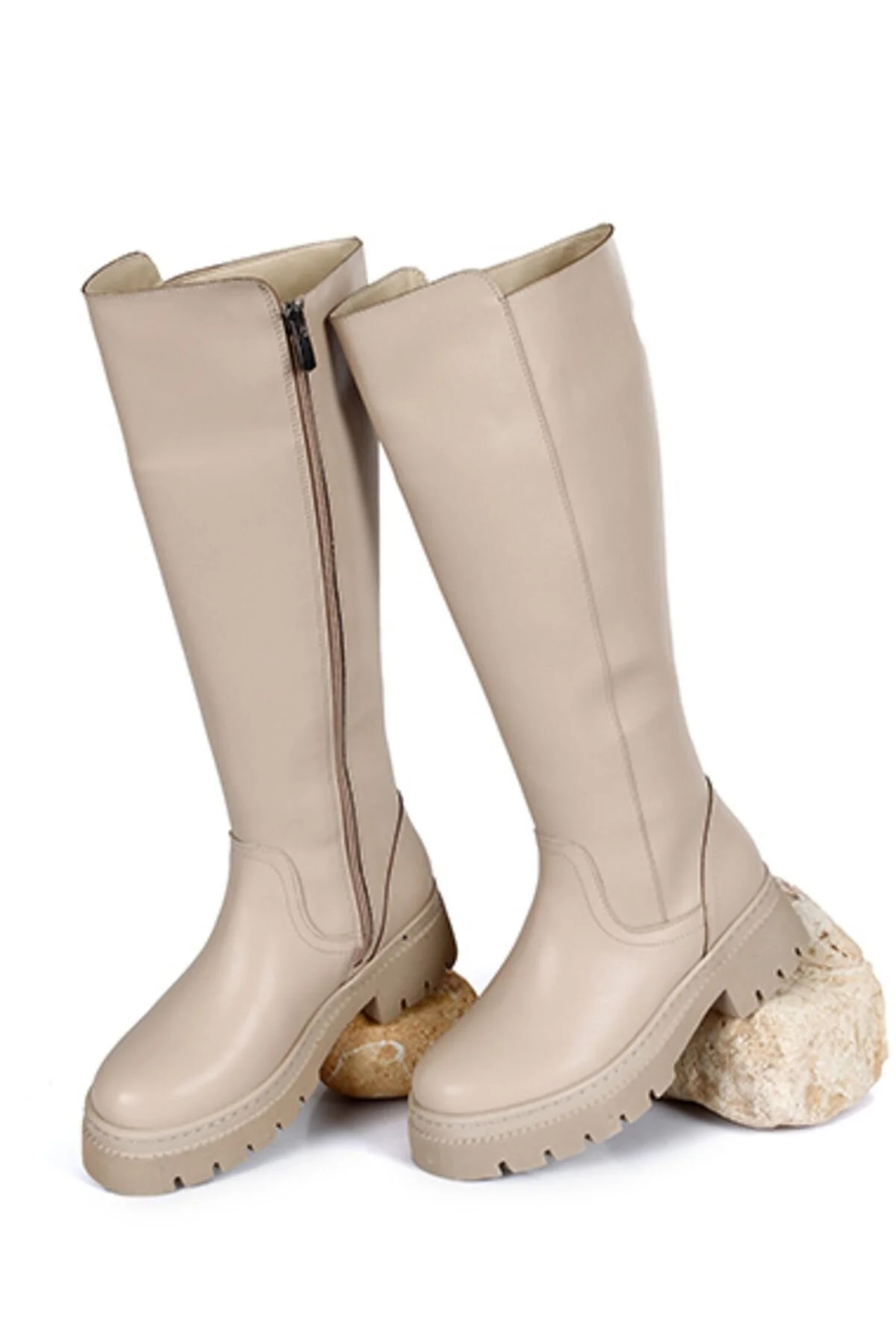 Bild von GÖNDERİ(R) Nackte Tagesstiefel Mit Runder Zehenpartie Und Reißverschluss Und Absatz 37300 für Damen - 37