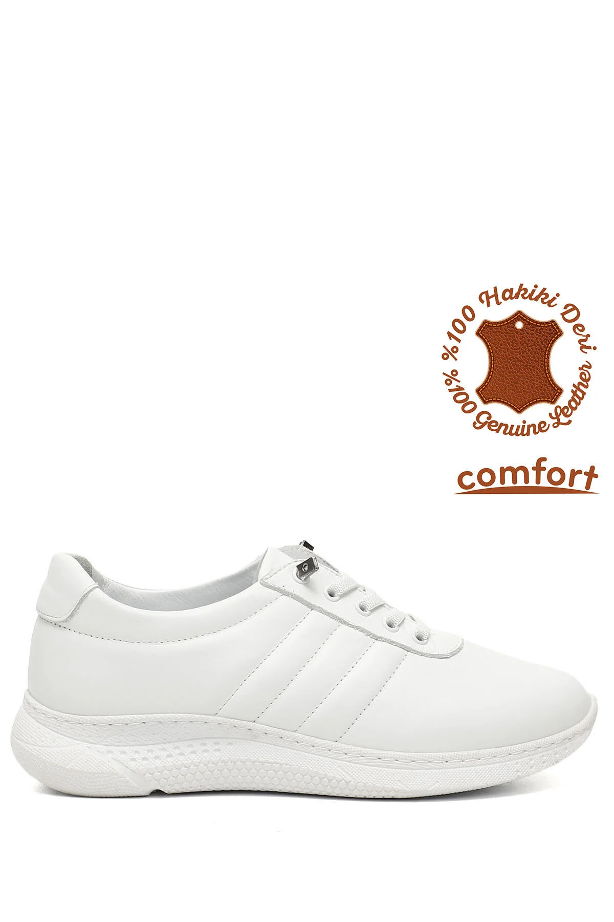 Bild von GÖNDERİ(R) Weißer Schnürsneaker Aus Echtem Leder Mit Gepolsterter Sohle für Damen - 38