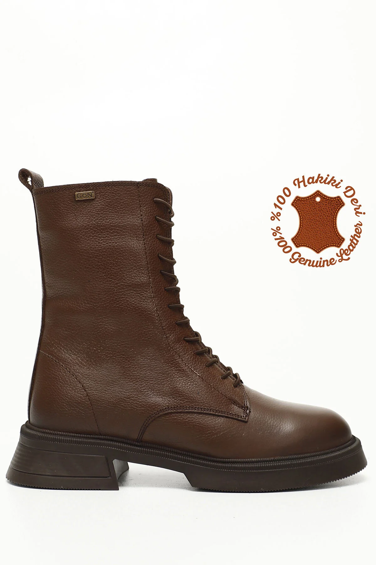 Bild von GÖNDERİ(R) Braune Floater-stiefel Aus Echtem Leder Mit Reißverschluss Und Dicker Sohle für Damen - 37