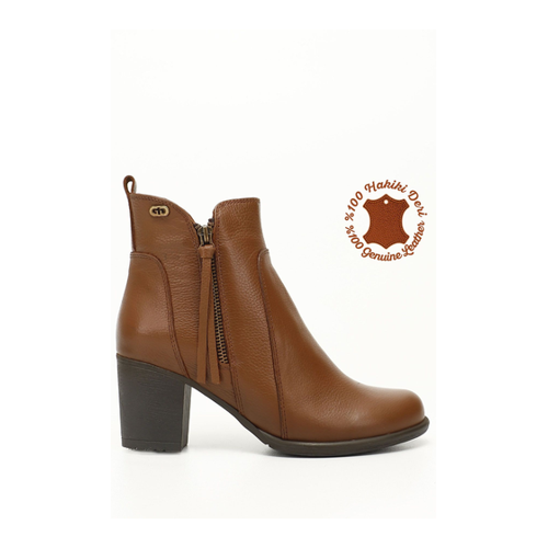 Bild von GÖNDERİ(R) Braune Floater-Stiefel Aus Echtem Leder Mit Reißverschluss Und Dickem Absatz für Damen - 40