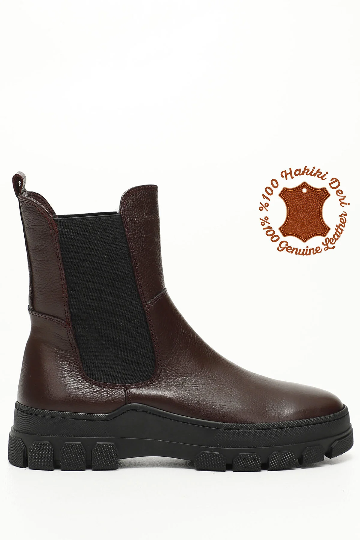 Bild von GÖNDERİ(R) Burgunderfarbene Floter-chelsea-stiefel Aus Echtem Leder Mit Gummisohle für Damen - 36