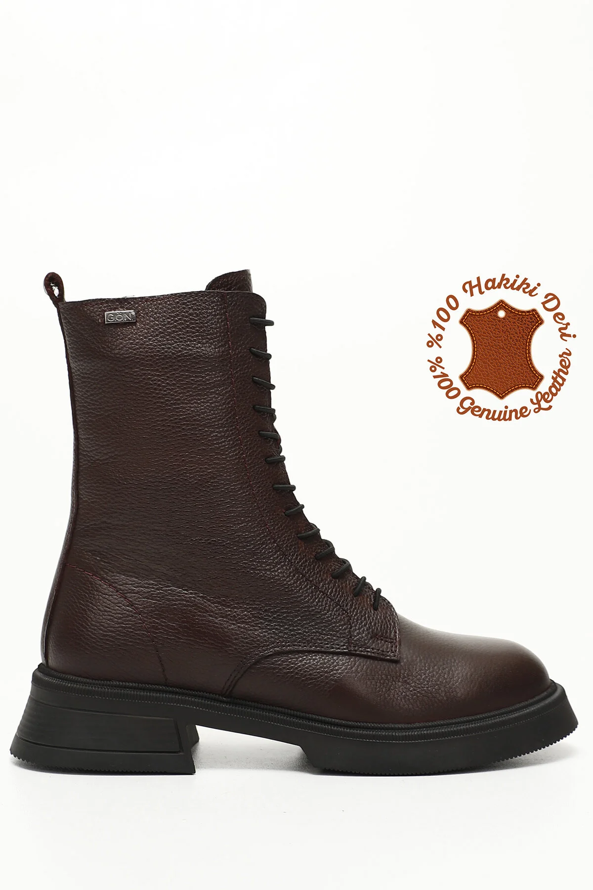 Bild von GÖNDERİ(R) Burgunderfarbene Floater-stiefel Aus Echtem Leder Mit Reißverschluss Und Dicker Sohle für Damen - 36