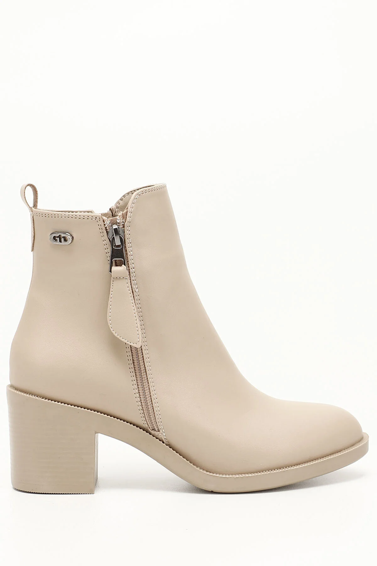 Bild von GÖNDERİ(R) Nudefarbene Stiefel Mit Doppeltem Reißverschluss Und Dickem Absatz für Damen - 37