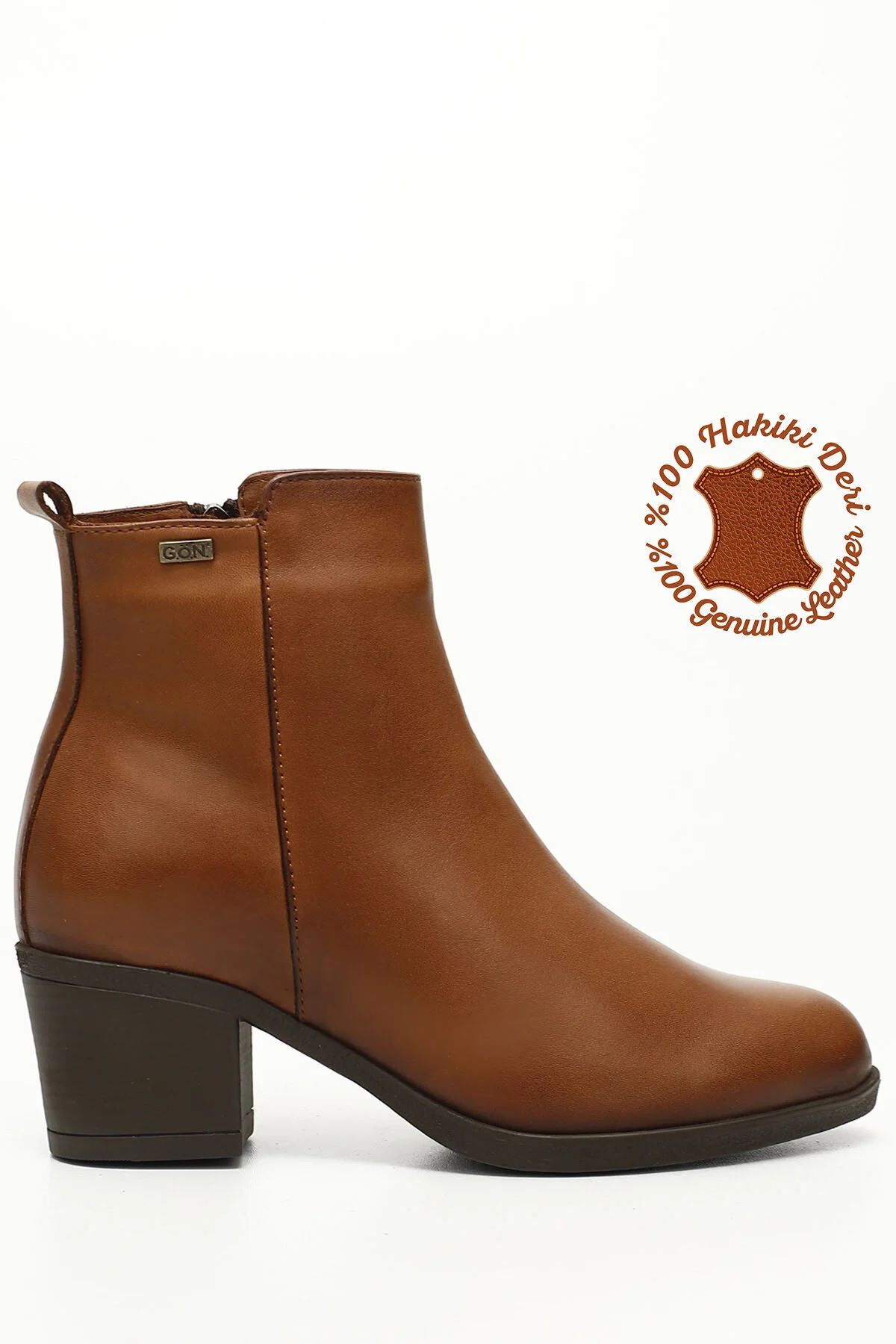 Bild von GÖNDERİ(R) Braune Antike Stiefel Aus Echtem Leder Mit Reißverschluss Und Dickem Absatz für Damen - 38