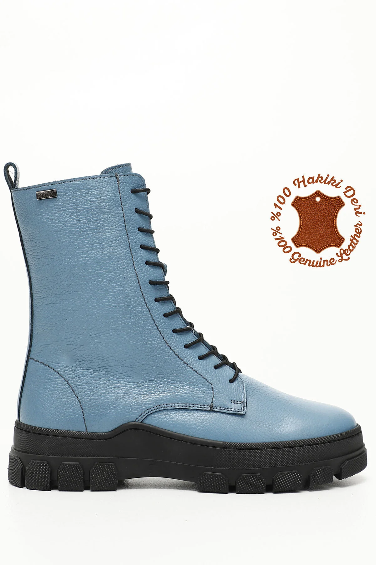 Bild von GÖNDERİ(R) Blaue Floater-stiefel Aus Echtem Leder Mit Reißverschluss Und Gummisohle für Damen - 38