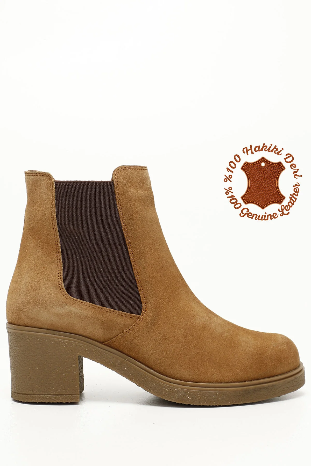 Bild von GÖNDERİ(R) Hellbraune Chelsea-stiefel Aus Wildleder Mit Reißverschluss Und Dickem Absatz für Damen - 37