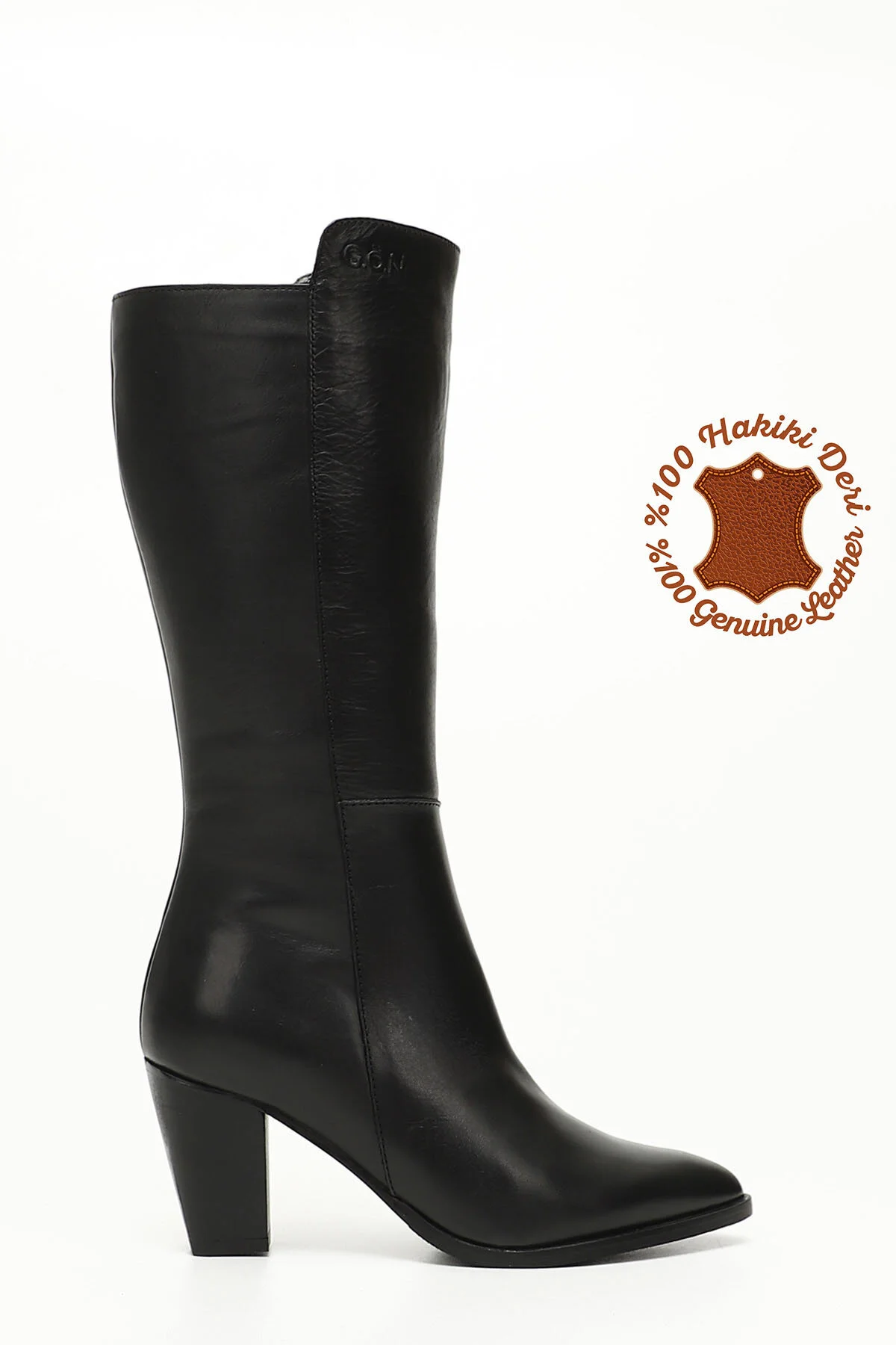 Bild von GÖNDERİ(R) Schwarze Stiefel Aus Echtem Leder Mit Spitzer Zehenpartie Und Dickem Absatz für Damen - 38