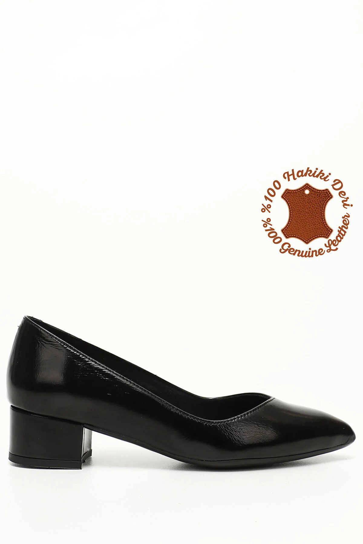 Bild von GÖNDERİ(R) Schuhe Aus Schwarzem Lackleder Mit Kurzen, Dicken Absätzen Aus Echtem Leder für Damen - 40