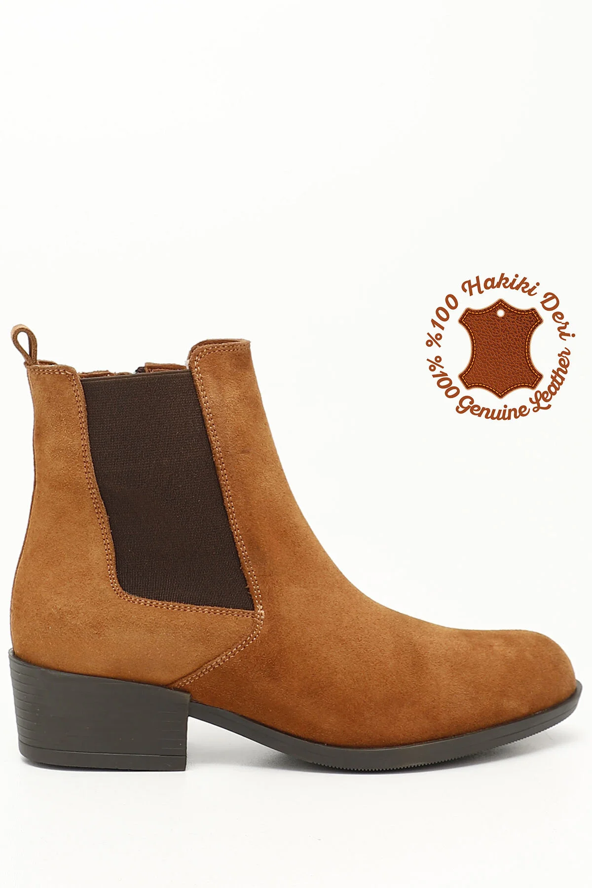 Bild von GÖNDERİ(R) Chelsea-stiefel Aus Braunem Wildleder Mit Reißverschluss Und Dickem Absatz Aus Echtem Leder für Damen - 41