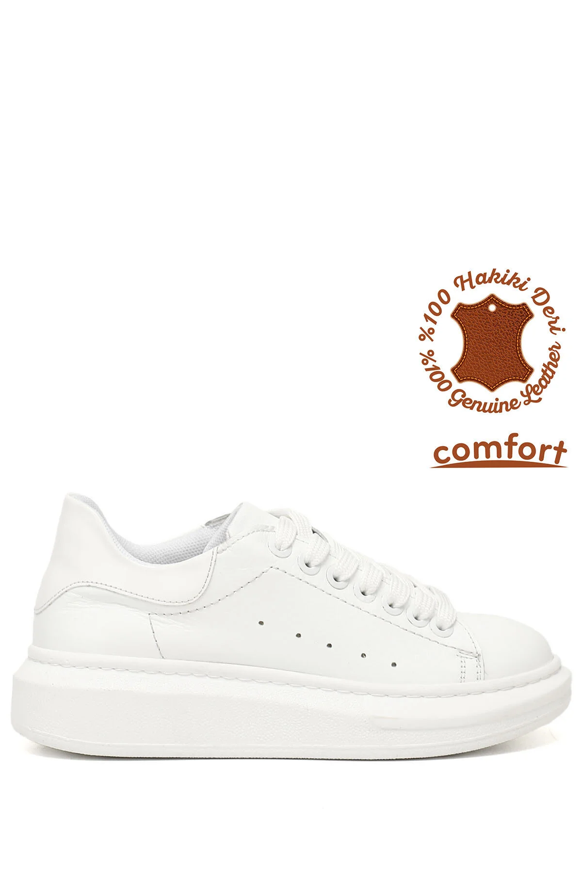 Bild von GÖNDERİ(R) Weißer Schnürsneaker Aus Echtem Leder Mit Gepolsterter Sohle für Damen - 37