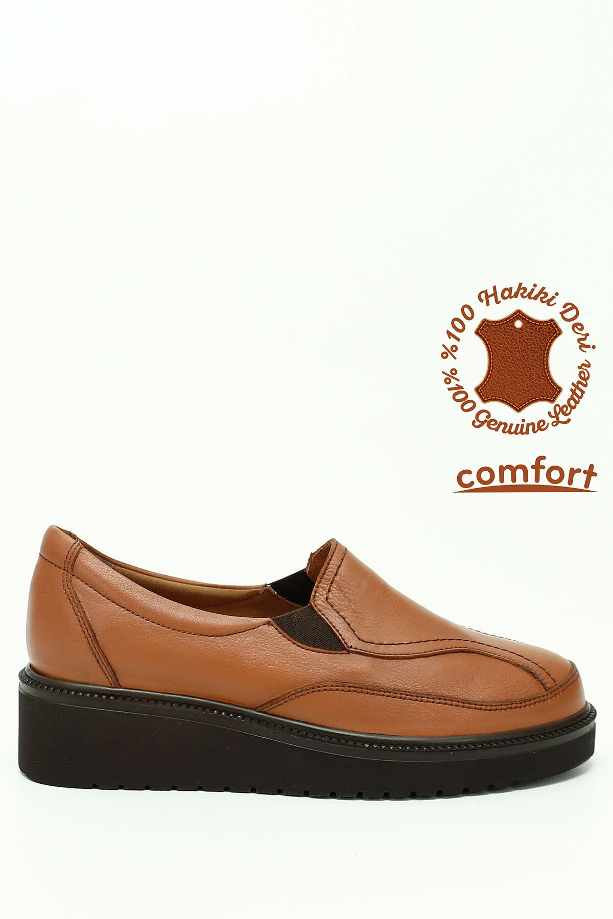 Bild von GÖNDERİ(R) Taba Antique 24294 Schuhe Aus Echtem Leder Mit Runder Zehenpartie Und Keilsohle für Damen - 41