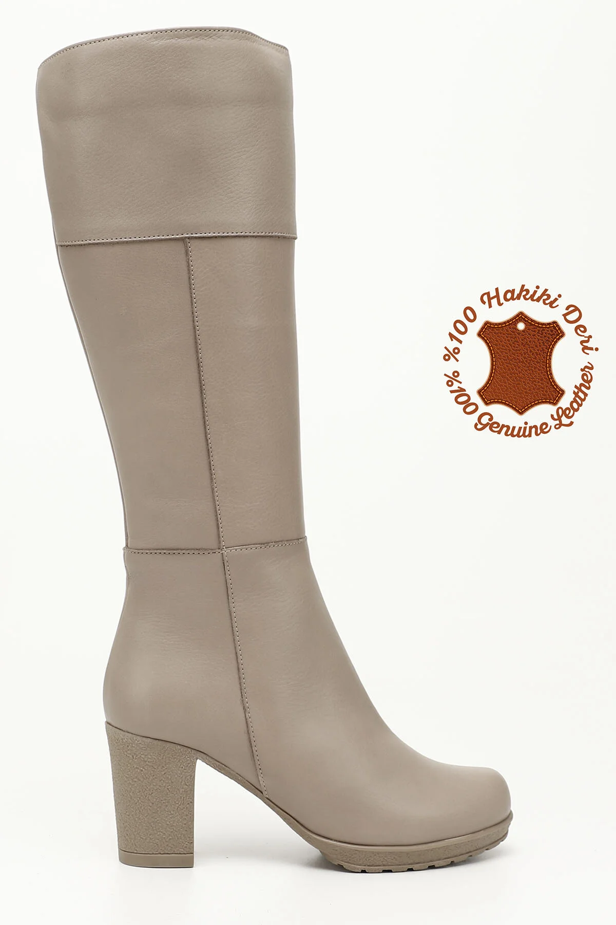 Bild von GÖNDERİ(R) /mädchen-stiefel Aus Echtem Leder Mit Reißverschluss Und Dickem Absatz In Beige für Damen - 40