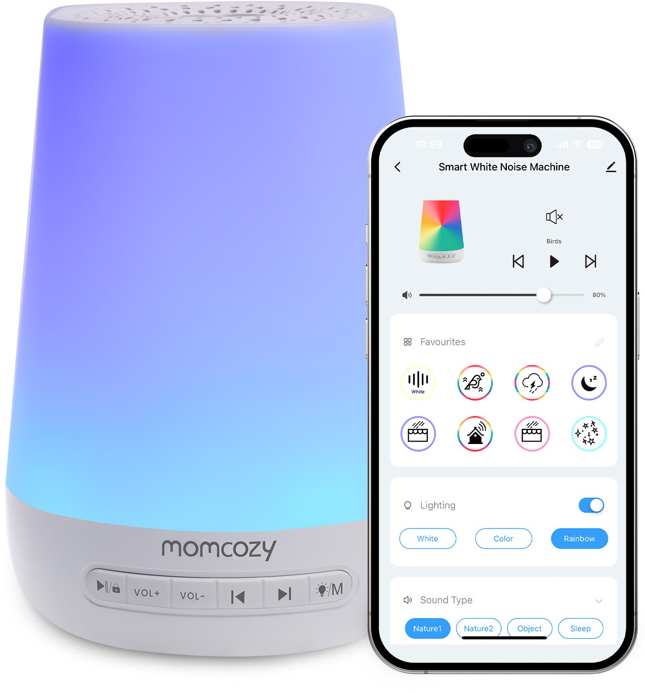 Bild von Momcozy Baby Sound White Noise Machine mit App-Fernbedienung
