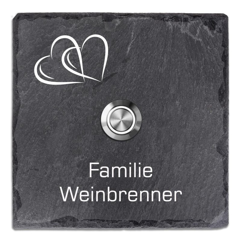 Bild von Türklingelschild Schiefer 100x100mm 2 Herzen
