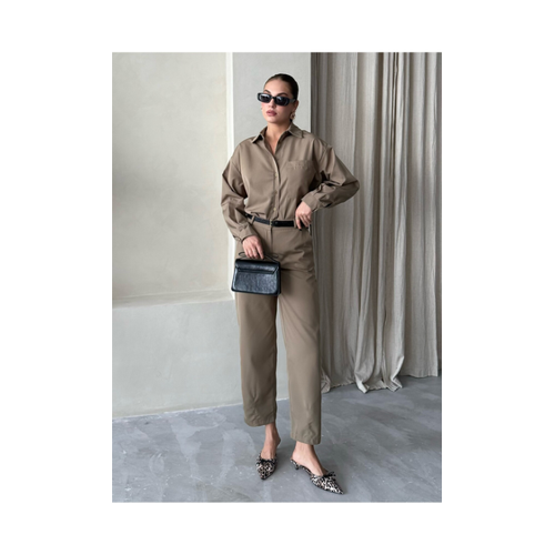Bild von Laluvia Khakifarbenes Merlin-Hemd-Hosen-Set für Damen - S