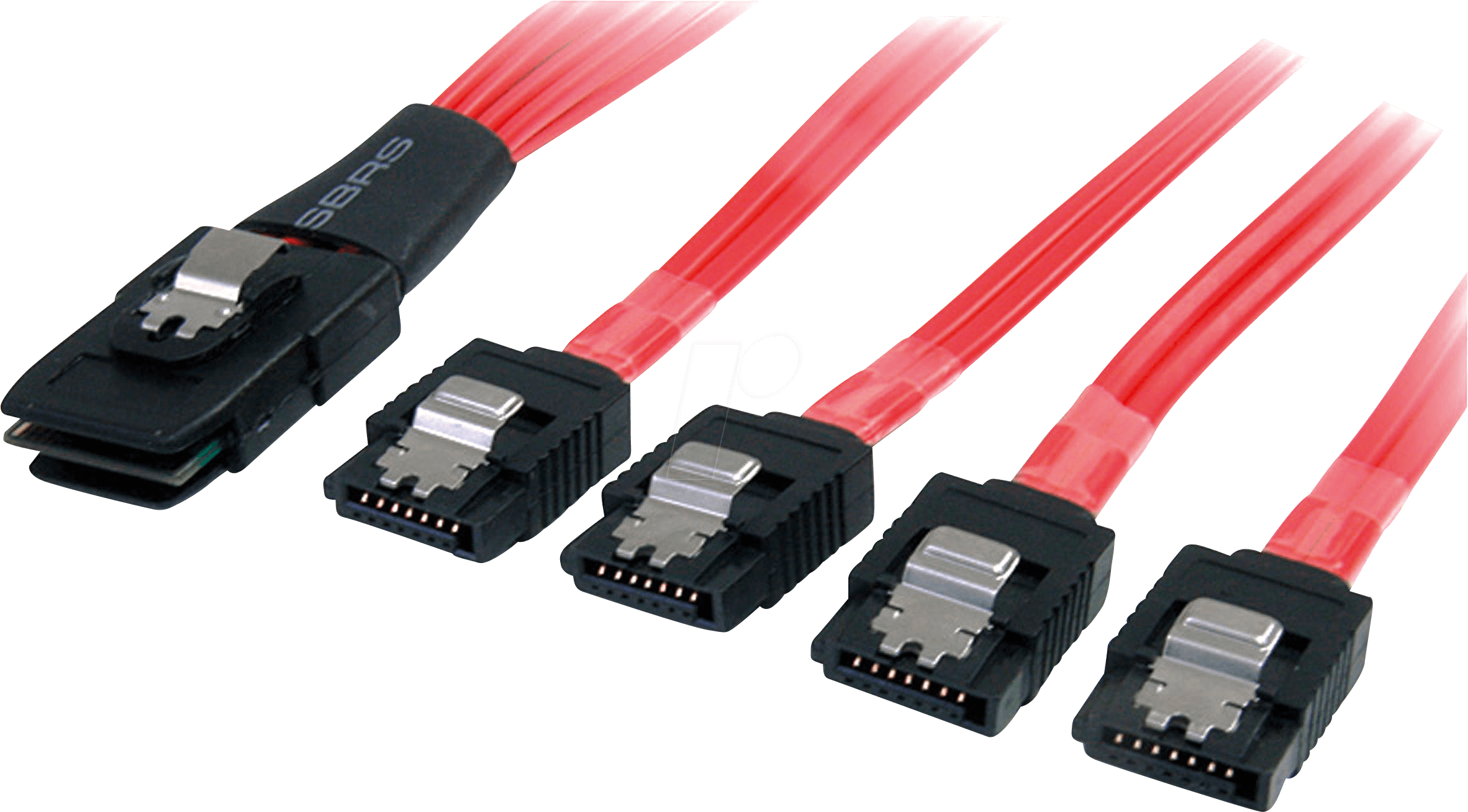Bild von StarTech.com Serial ATA SCSI SAS Kabel - SFF-8087 auf 4x SATA mit Lasche - SATA- / SAS-Kabel - Serial ATA 150/300/600 - 4-Lane - 36 PIN 4iMini MultiLane - 7-poliges SATA - 50cm - verriegelt - Rot (SAS8087S450)