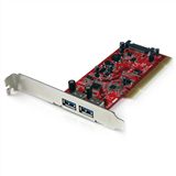 Bild von StarTech.com 2 Port USB3.0 SuperSpeed PCI Schnittstellenkarte mit SATA-Stromanschluss - USB-Adapter - PCI-X Low Profile - USB3.0 x 2 - Rot (PCIUSB3S22)