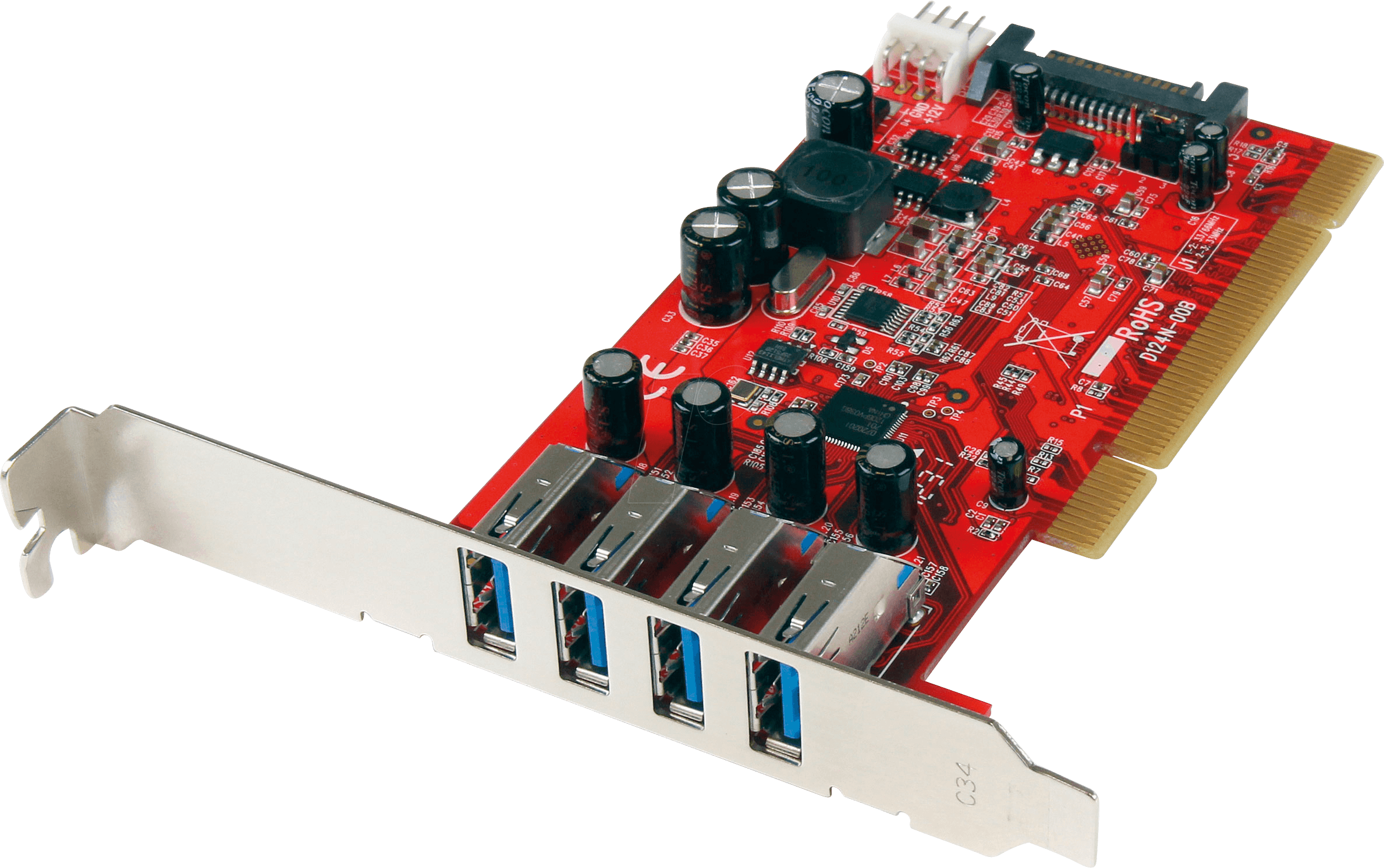 Bild von StarTech.com 4 Port USB3.0 PCI Schnittstellenkarte- PCI SuperSpeed USB3.0 Controller Karte - USB-Adapter - PCI-X Low Profile - USB3.0 x 4 - Rot (PCIUSB3S4)
