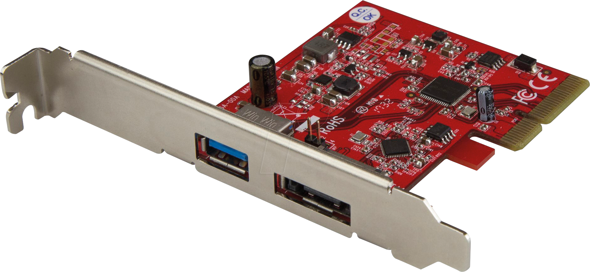 Bild von StarTech.com 2 Port USB 3.1 (10Gbit/s) und eSATA PCIe Karte - PCIe USB 3.1 Karte & eSATA Karte - USB 3.1 Expansion Card - USB-Adapter - PCIe 3.0 x4 Low-Profile - USB 3.1 x 1 + eSATA 6 Gb/s x 1 - Rot