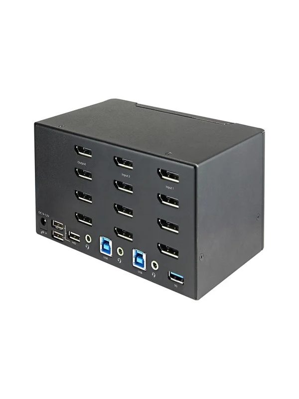 Bild von StarTech.com 2 Port Quad Monitor DisplayPort KVM Switch - 4K 60 Hz UHDR - DP 1.2 KVM Switch mit USB 3.0 Hub mit 2x USB 3.0(5 Gbit/s) und 4x USB 2.0 HID AnschlÃ¼ssen, Audio - Hotkey - TAA (SV231QDPU34K) - KVM-/Audio-Switch