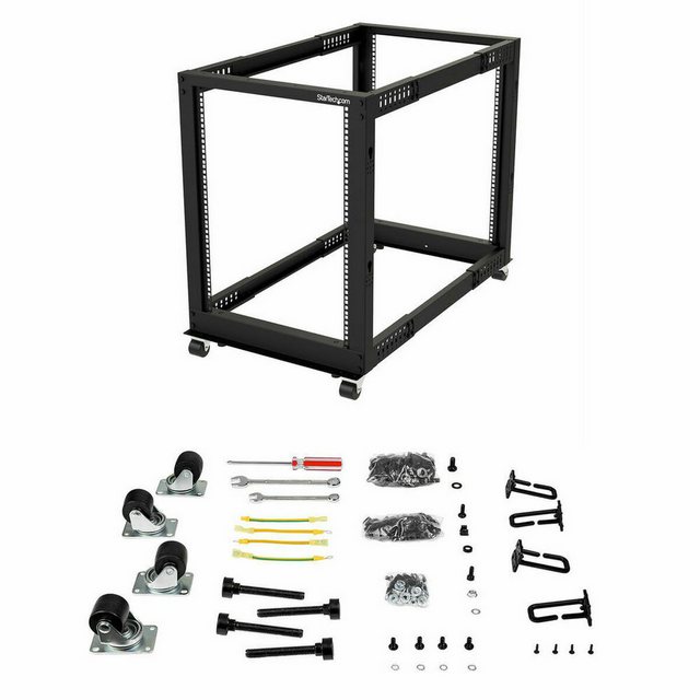 Bild von StarTech.com 15U Open Frame Rack - 4 Post - 22-40 in. Adjustable Depth - Schrank - offener Rahmen - 4 Pfosten - bodenstehend - Schwarz - 15U