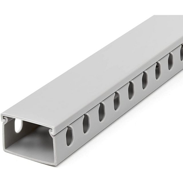 Bild von StarTech.com Open Slot Cable Management Raceway with Cover, 1-1/2(38mm)W x 2,50cm (1)(25mm)H, 6.5ft(2m) length, 1/4(8mm) Slots, PVC Network Cable Hider/Wall Wire Duct, Max 20 Cables, UL Listed - UL94 V0, M1 Fire Rated (CBMWD3825) - Kabeltrasse - 2 m - Grau - TAA-konform