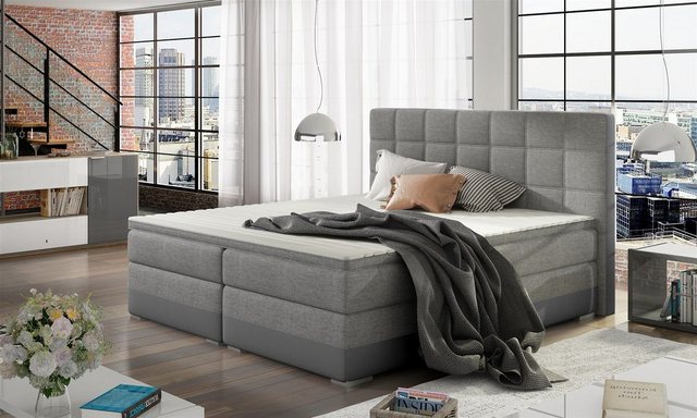 Bild von Fun Möbel Boxspringbett Boxspringbett Schlafzimmerbett PRATO in Kunstleder Madryt / Stoff (inkl. Bettkasten, inkl. Topper)