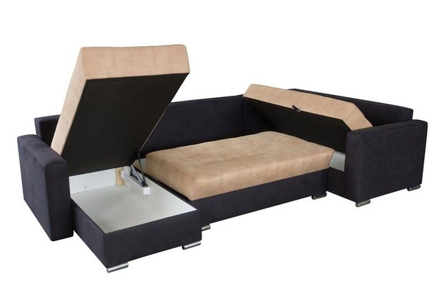 Bild von Fun Möbel Wohnlandschaft Couchgarnitur FANO mit Schlaffunktion Ottomane Rechts oder Links, inkl. 6 Rückenkissen und 2 Zierkissen, inkl. 3 Bettkästen