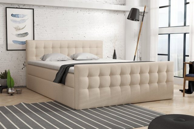 Bild von Fun Möbel Boxspringbett Boxspringbett Schlafzimmerbett ANKER Deluxe in Stoff inkl. Bettkästen (inkl. Kaltschaumtopper), gepolstertes Fußteil