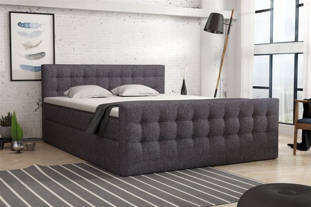 Bild von Fun Möbel Boxspringbett Boxspringbett Schlafzimmerbett ANKER Deluxe in Stoff inkl. Bettkästen (inkl. Kaltschaumtopper), gepolstertes Fußteil