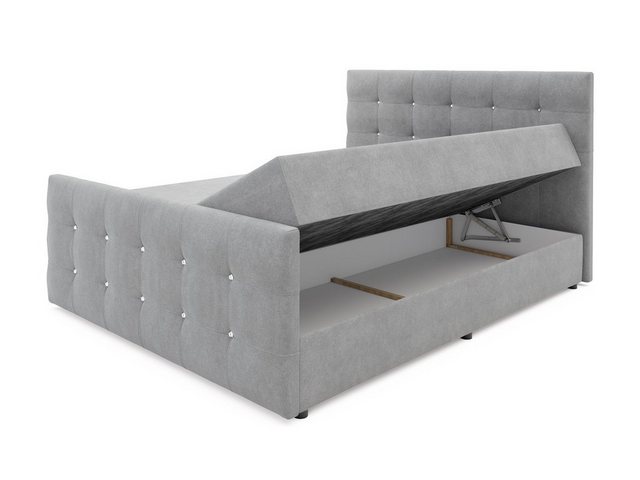 Bild von Fun Möbel Boxspringbett Boxspringbett Schlafzimmerbett PETROS Überlänge in Stoff (inkl. Bettkästen, inkl. Kaltschaumtopper)